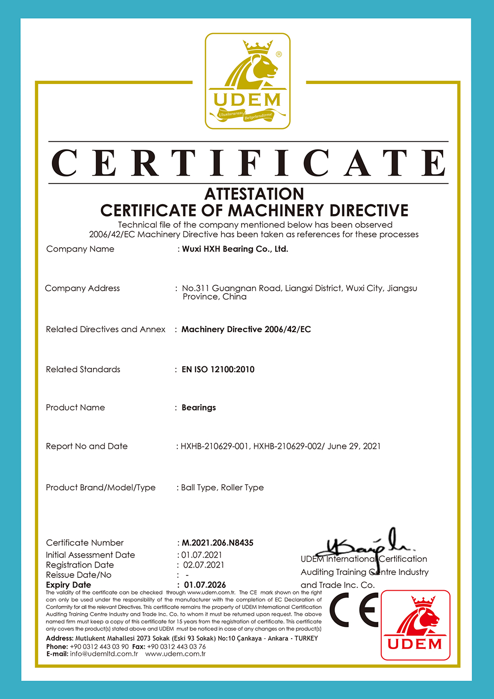 Certifikát HXHV CE