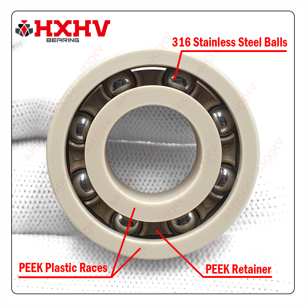 PJR10B-58B-6 HXHV PEEK Plastic Ball Bearing with 316 Stainless Steel Balls (5)